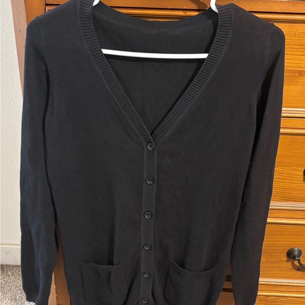 Black button up cardigan with pockets